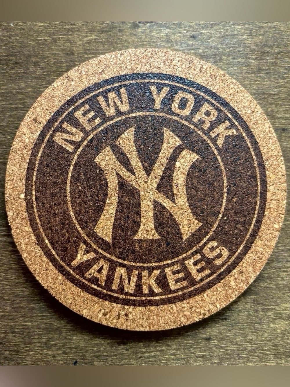 New York Yankees Logo Laser Engraved Cork Coaster